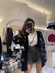 Korean Style G Home Wool Knitwear Letter Trendy Large Version Loose Cardigan Fashion V-Neck Sweater Men's and Women's Coat