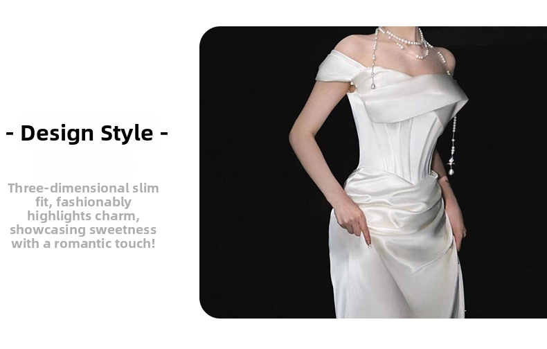 Elegant French Style Bridal Gown off the Shoulder Toast Dress Engagement Evening Banquet Women's Party Wear_ecoleips.com