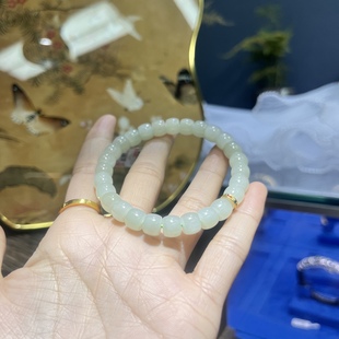 Jin Yutang Xinjiang Hotan Jade Qingshui Old Bead Handstring Natural Light Photography Optimizing Good Material Tight Texture
