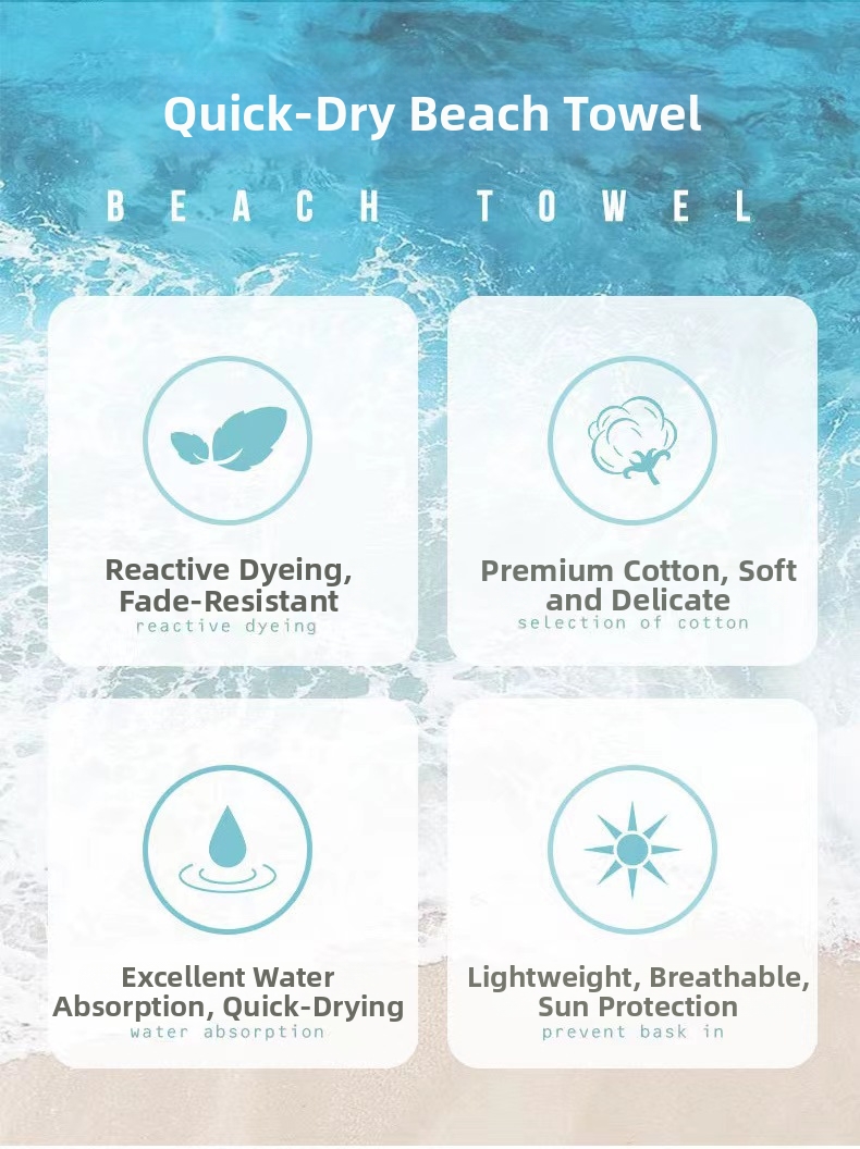 Double Sided Fleece Beach Towel Quick Drying Printed Microfiber For Swimming_voghion.com