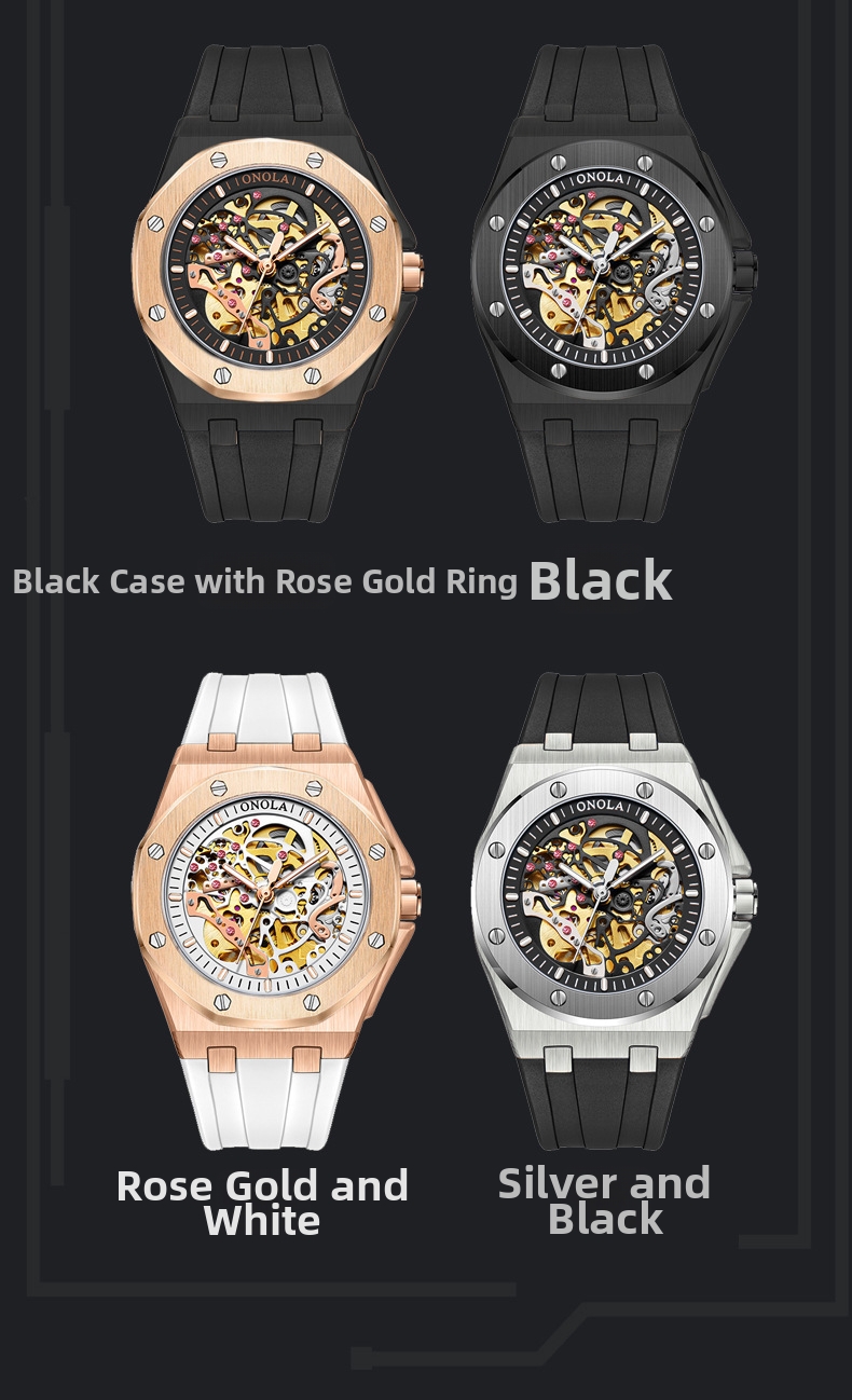 Men's Fully Automatic Mechanical Watch Fashionable Multi Color Silicone Strap Waterproof_voghion.com