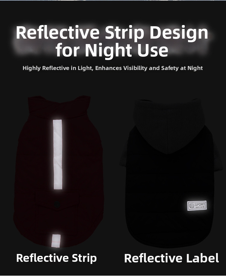 Varm, foret hundevinterjakke med refleksbånd og hætte_voghion.com