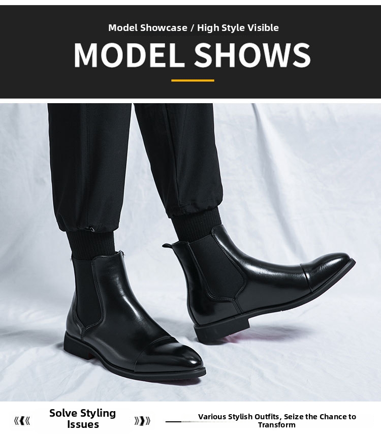 plus Size Men's High Top Leather Boots Pointed Toe Slip-On Autumn Winter Martin Chelsea Boots with Red Sole British Casual_vogvips.com