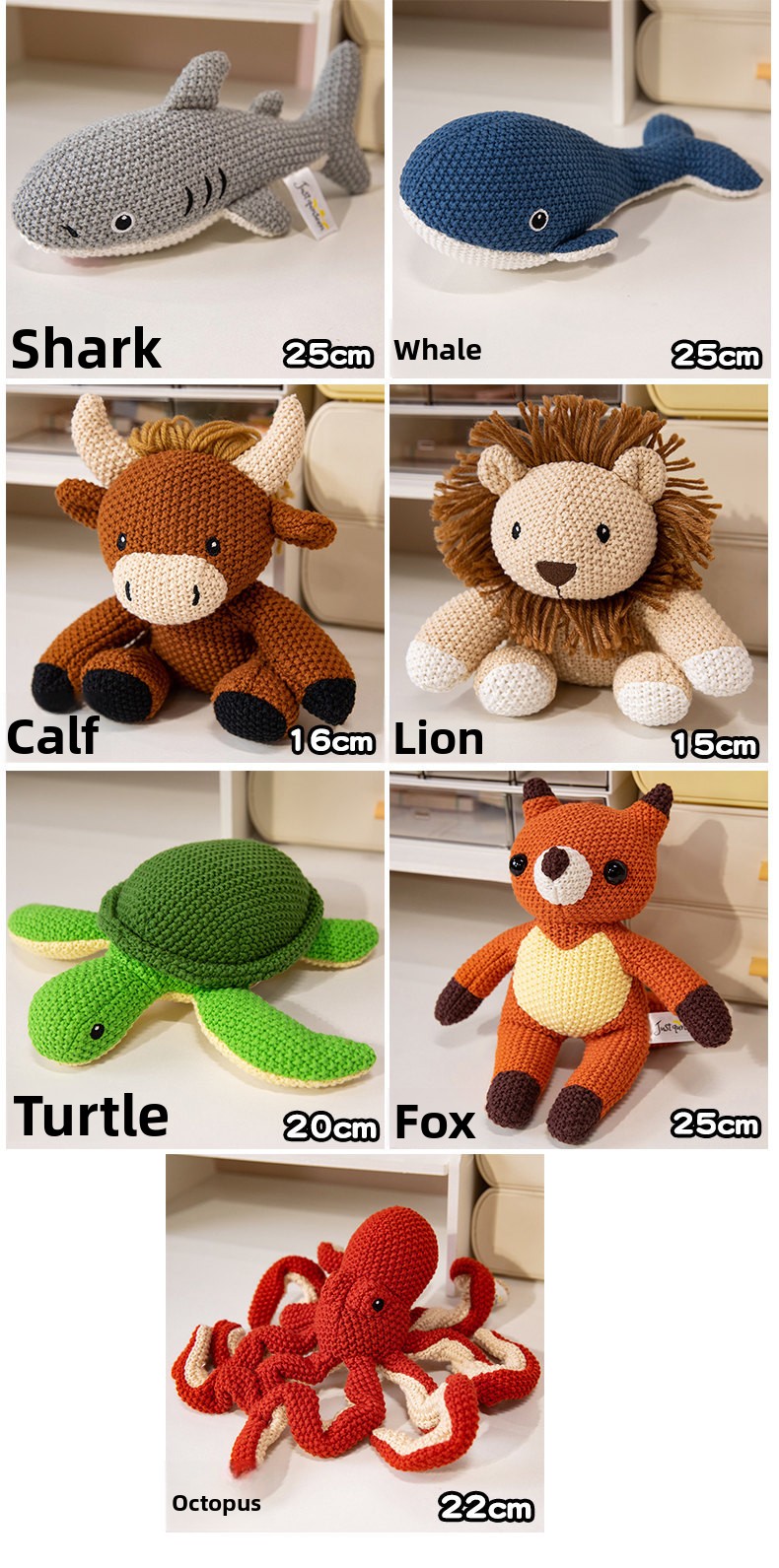 Knitted Animal Plush Toy Soft Stuffed Dinosaur Turtle Bear Rabbit_voghion.com