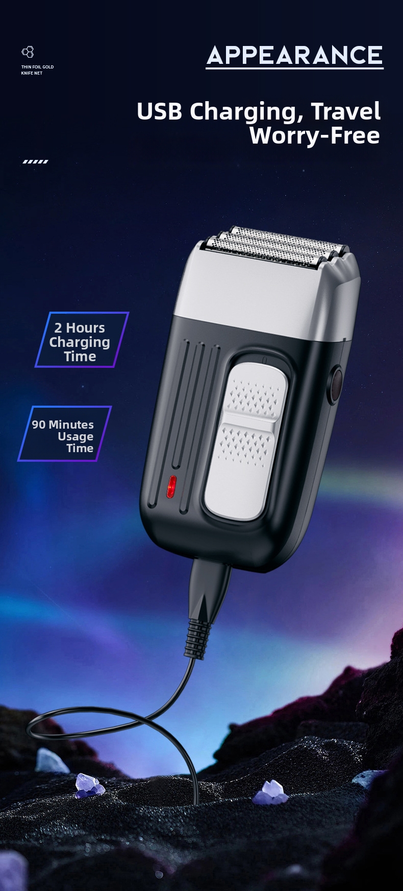 Mini afeitadora eléctrica recíproca de 3 cuchillas, recargable por USB, totalmente lavable, para el cuidado personal masculino en el hogar._voghion.com