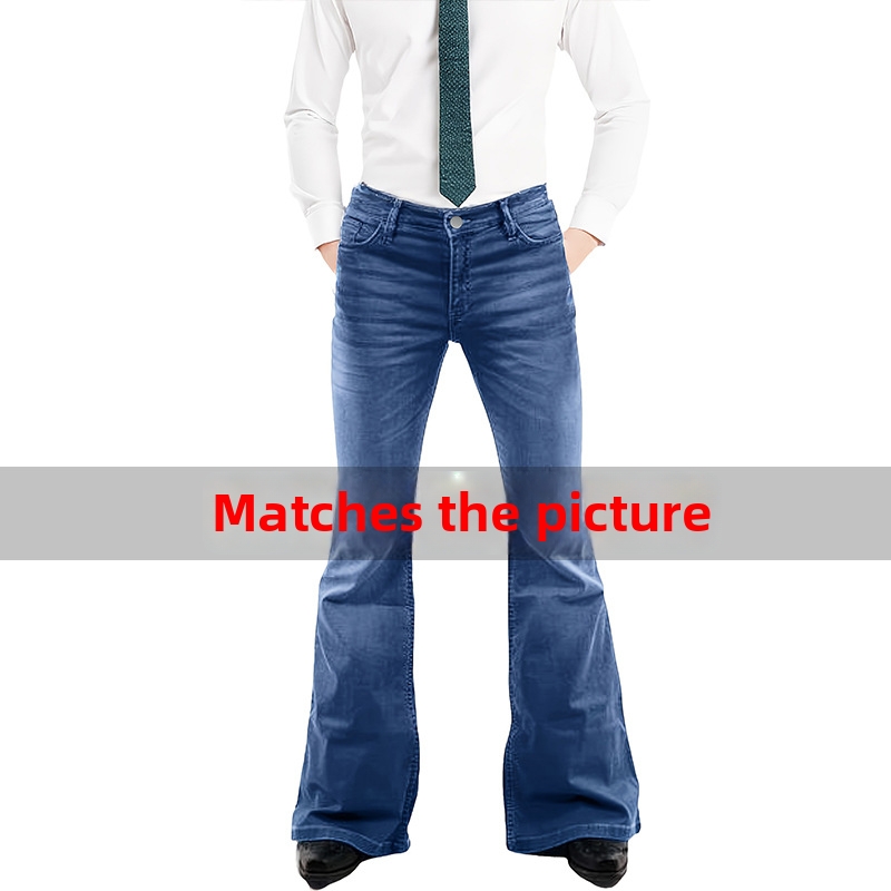 Men's Skinny Stretch Tassel Flared Jeans European American Style Long Pants Solid Color Trousers_voghion.com