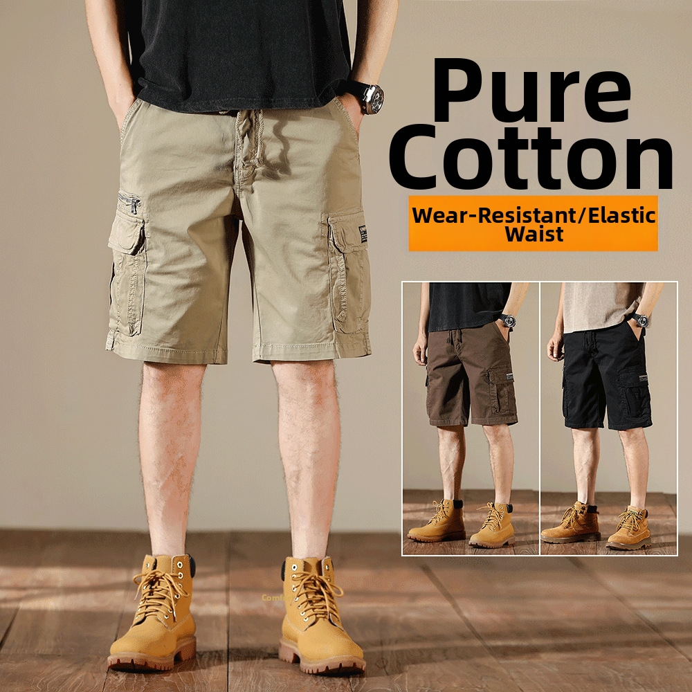 Men's Workwear Shorts Summer Style Loose Straight Leg Five Point Pants Solid Color Casual Mid Length_viptrois.com