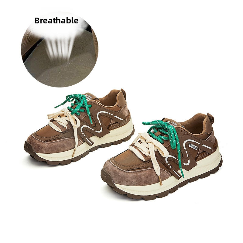 Damesschoenen van echt leer, nieuwe lentestijl, sportief, casual, veelzijdig, met dikke zool, hardloopschoenen_voghion.com