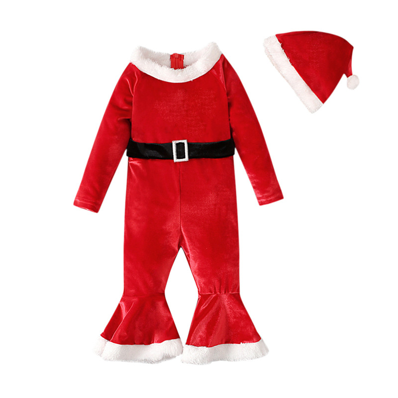 Conjunto de ropa infantil de dos piezas con temática estadounidense: mono de algodón de manga larga con pantalones acampanados y gorro. Ideal para primavera, otoño e invierno._voghion.com