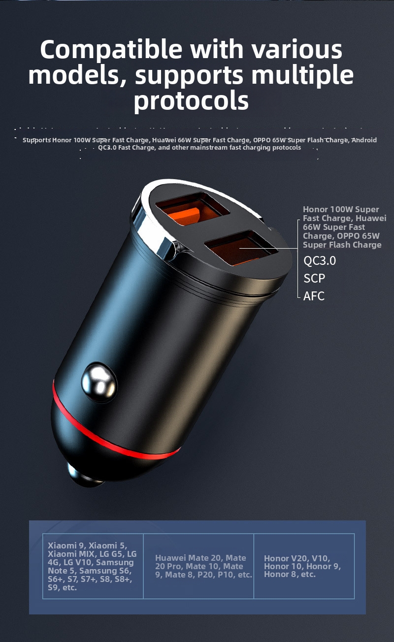 Nuovo caricabatteria da auto con anello di trazione, doppio USB, ricarica rapida, multifunzionale, accendisigari, mini accessorio di ricarica flash nascosto da 200 W_voghion.com