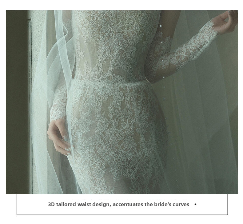Mermaid Wedding Dress French Retro Lace Strapless Forest Style Small Train Travel Dress New Women's Clothing Party Wear_ecoleips.com
