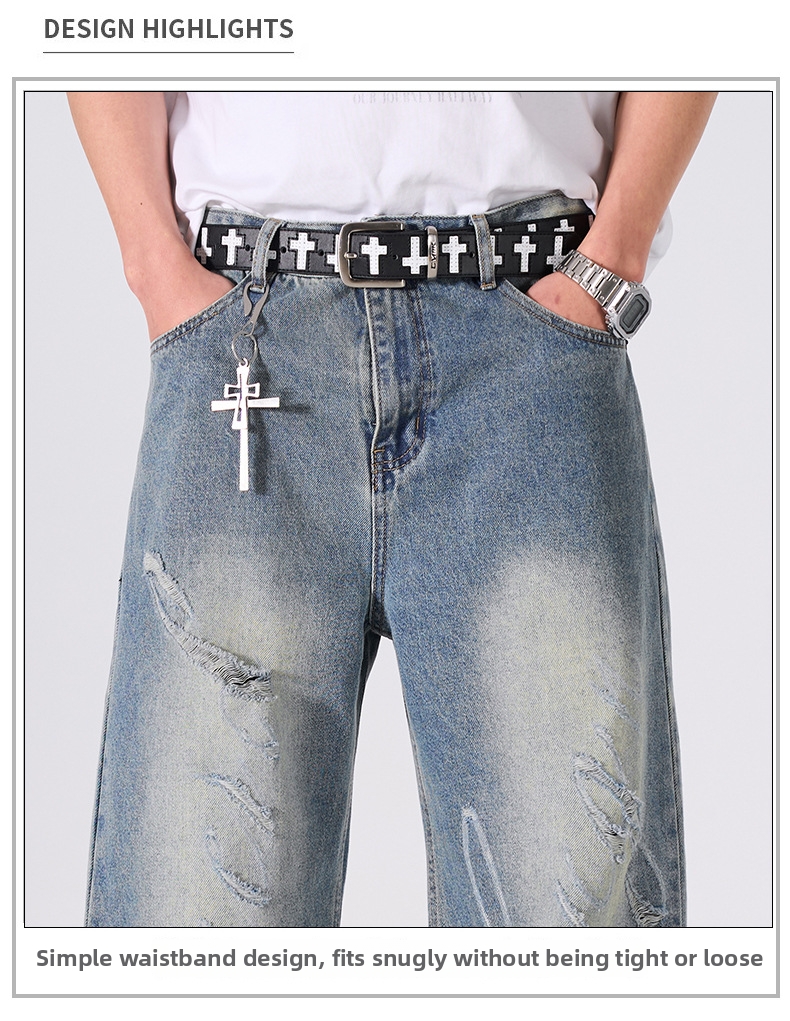 Unisex American Style Graffiti Distressed Straight Leg Jeans Trendy Fashionable Loose Fitting Wide Leg Pants New 2026 Style_mkmklike.com