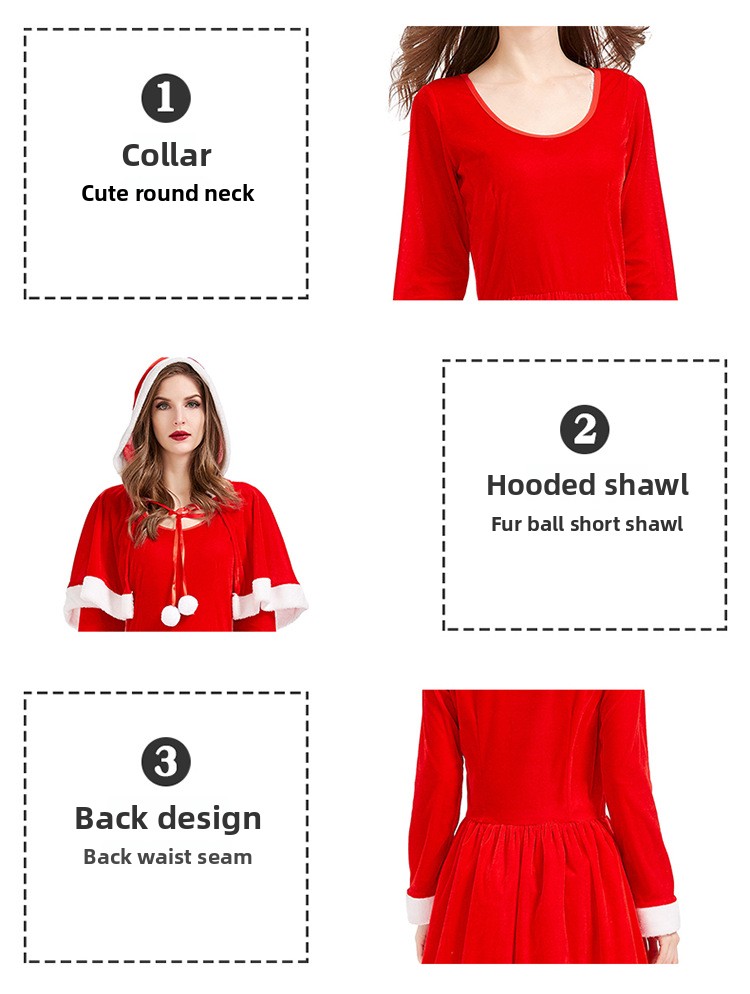 Halloween Stage Party Costumes, Christmas Costumes Santa Claus Shawl Dresses Home Uniforms Holiday Costumes_ecoleips.com