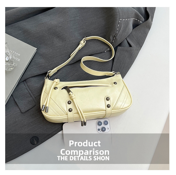 Women's Trendy Stylish Baguette Bag Motorcycle Versatile Shoulder Bag Niche Design New Style_voghion.com