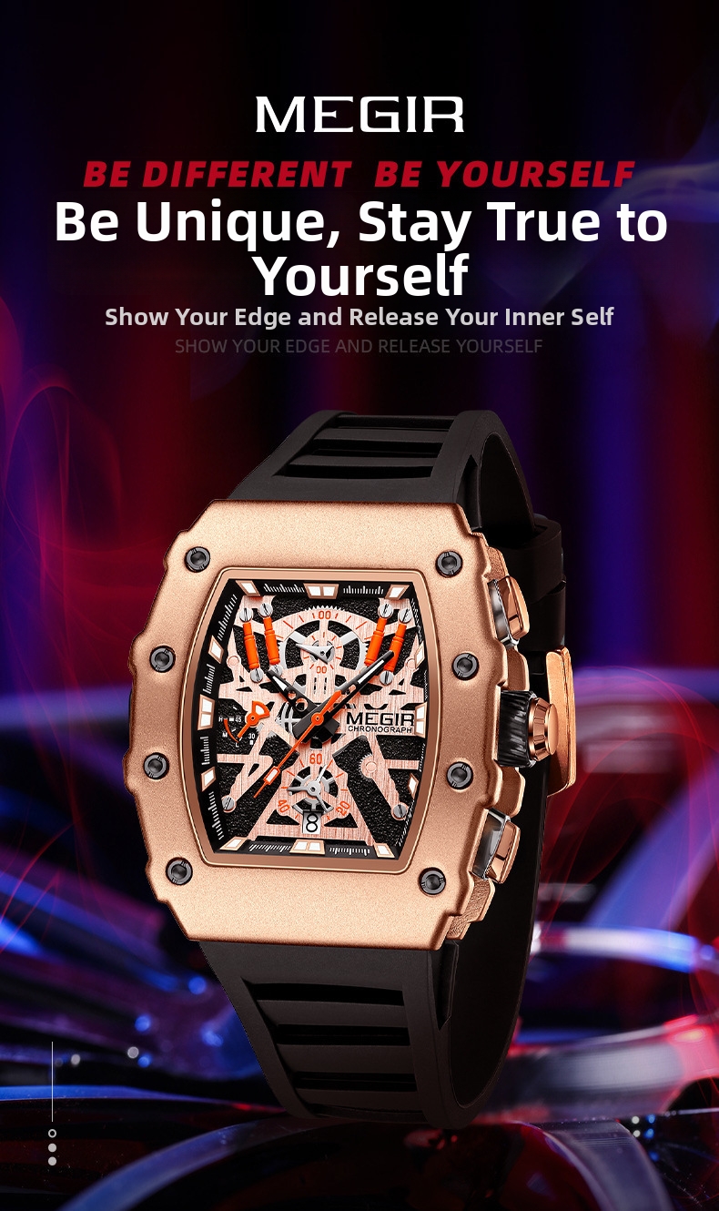 Men's Quartz Watch Square Silicone Strap Chronograph Luxury Style_voghion.com