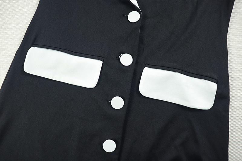 Fashion Women's Slimming Color Block Dress in Black And White with Cardigan European And American Style Short Button-Up Dress_ecoleips.com