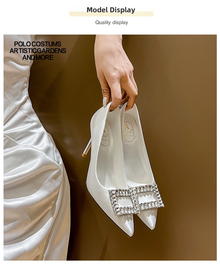 Satin high heels för damer med kvadratiskt kristallspänne_voghion.com