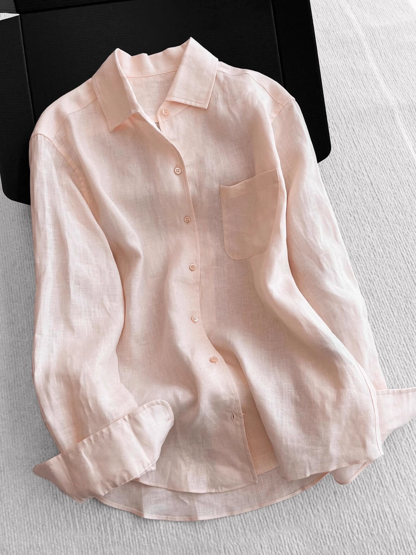 Peach Pink Tencel Linen Shirt For Women Loose Fit Elegant Sun Protective Breathable Top For Spring Autumn_ecoleips.com