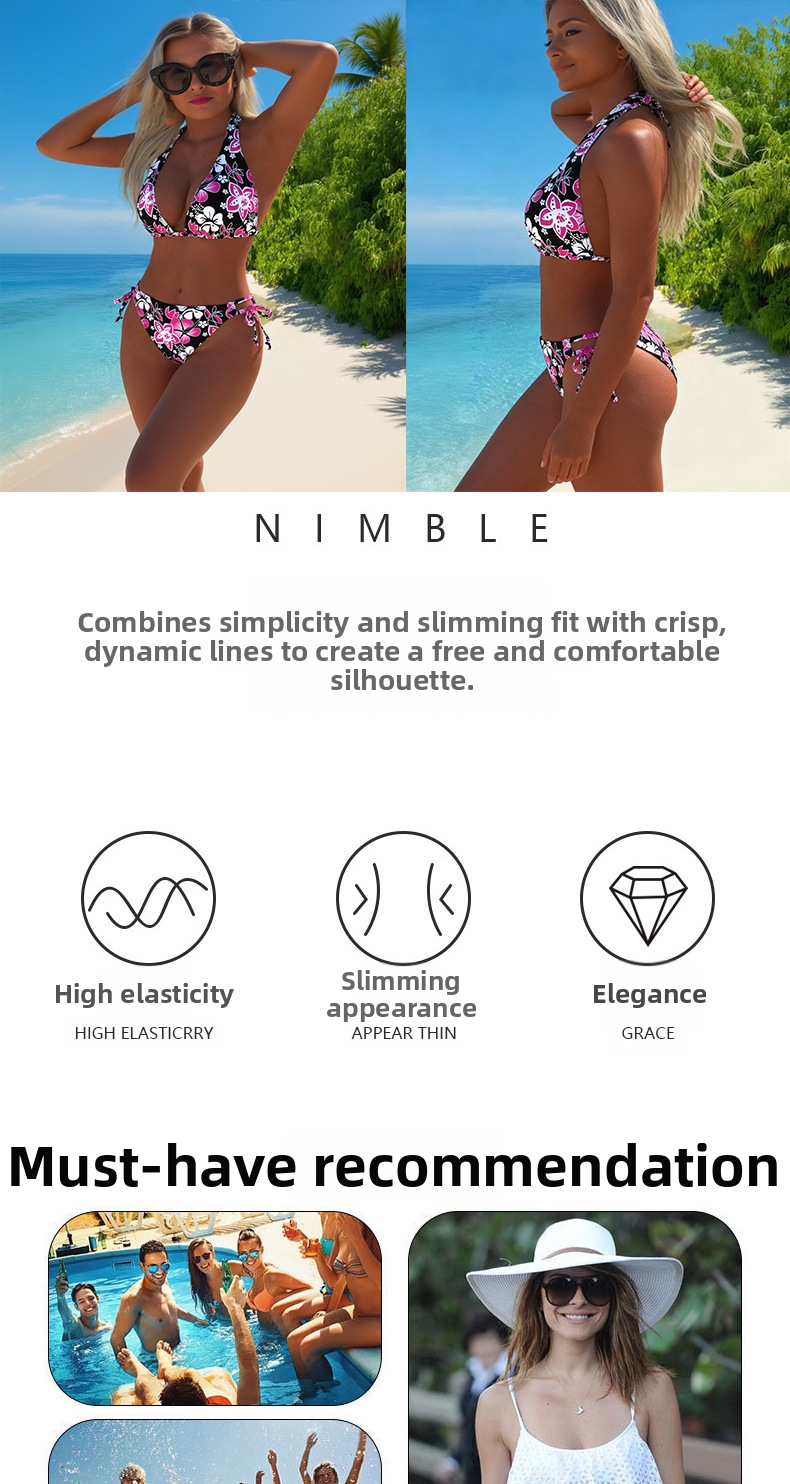 Women's Bikini Set Digital Print Backless Swimsuit For Comfort_voghion.com