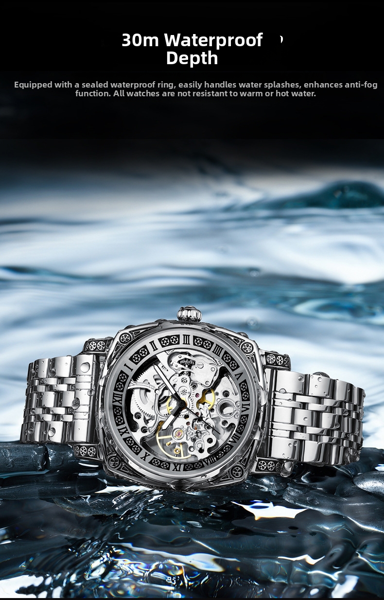 Men's Automatic Skeleton Watch Retro Engraved Mechanical Leather_voghion.com