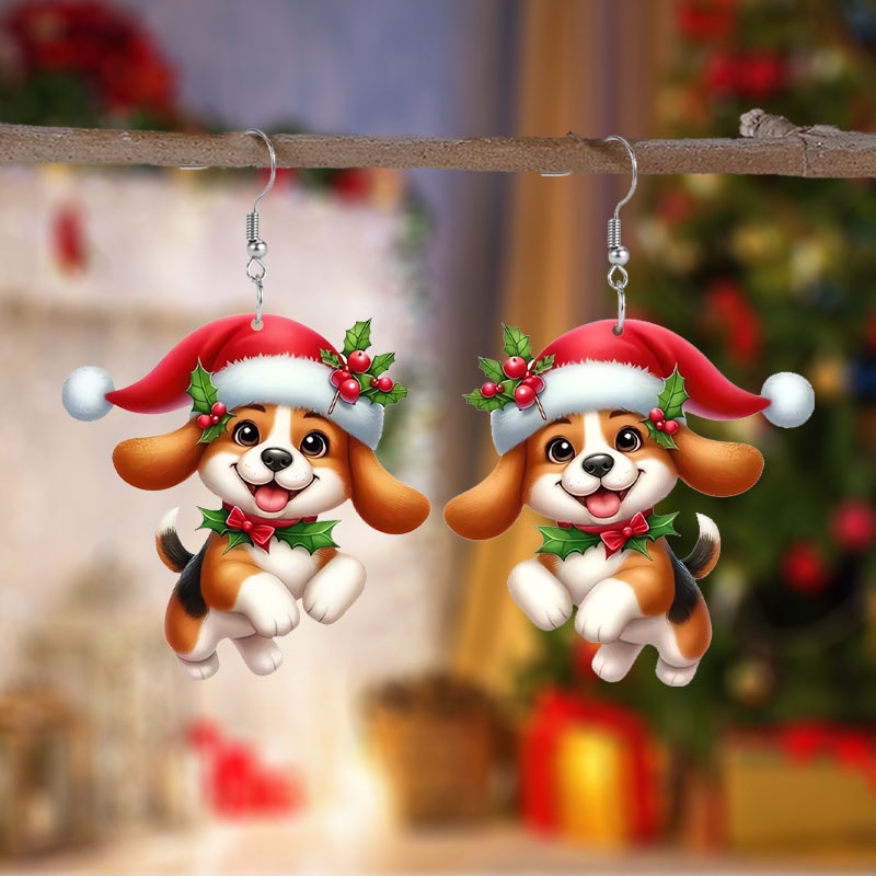 Charming Christmas puppy acrylic earrings adorable animal design…