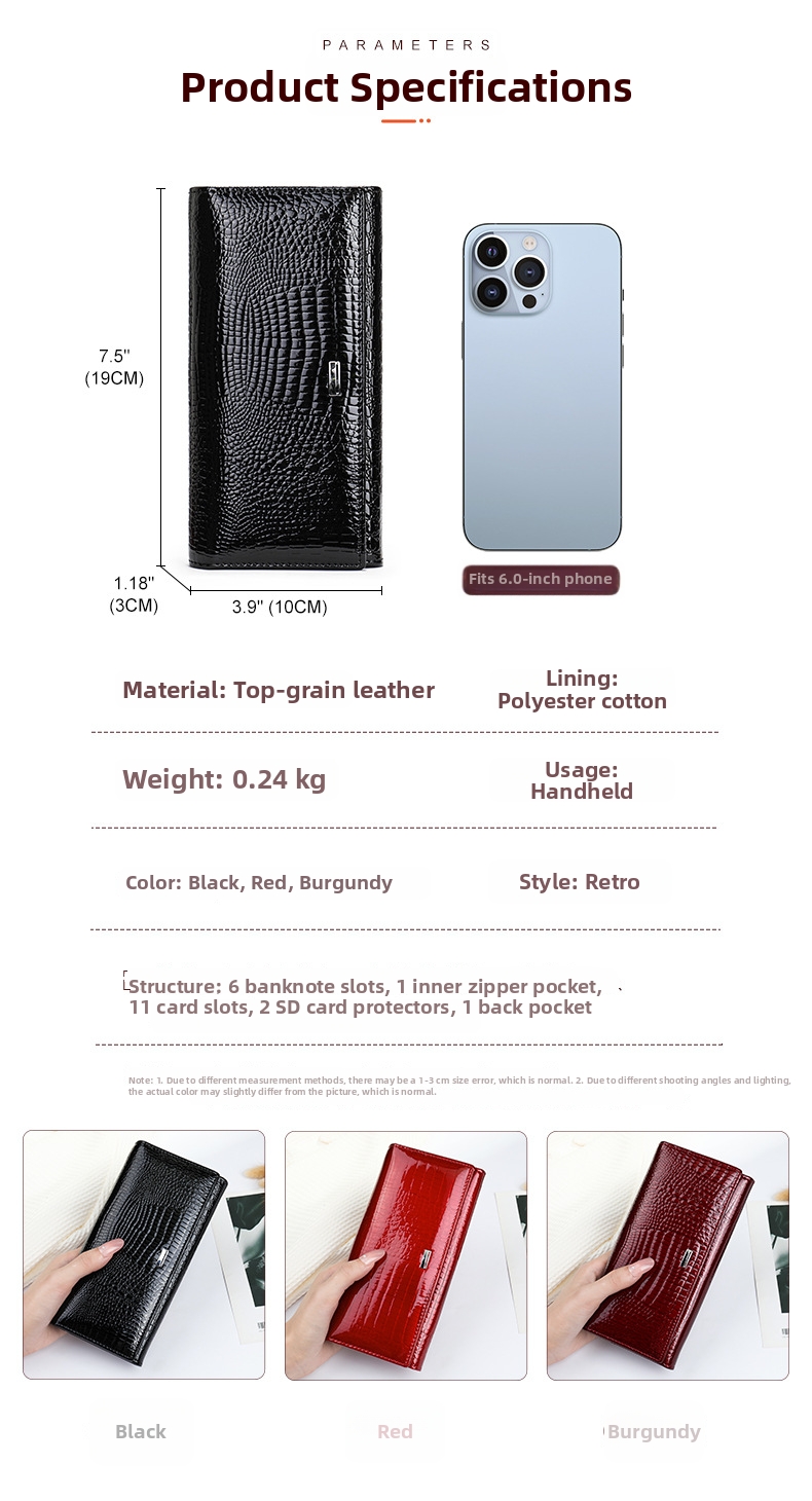 Genuine Leather Crocodile Embossed Women's Wallet Clutch Bag_voghion.com