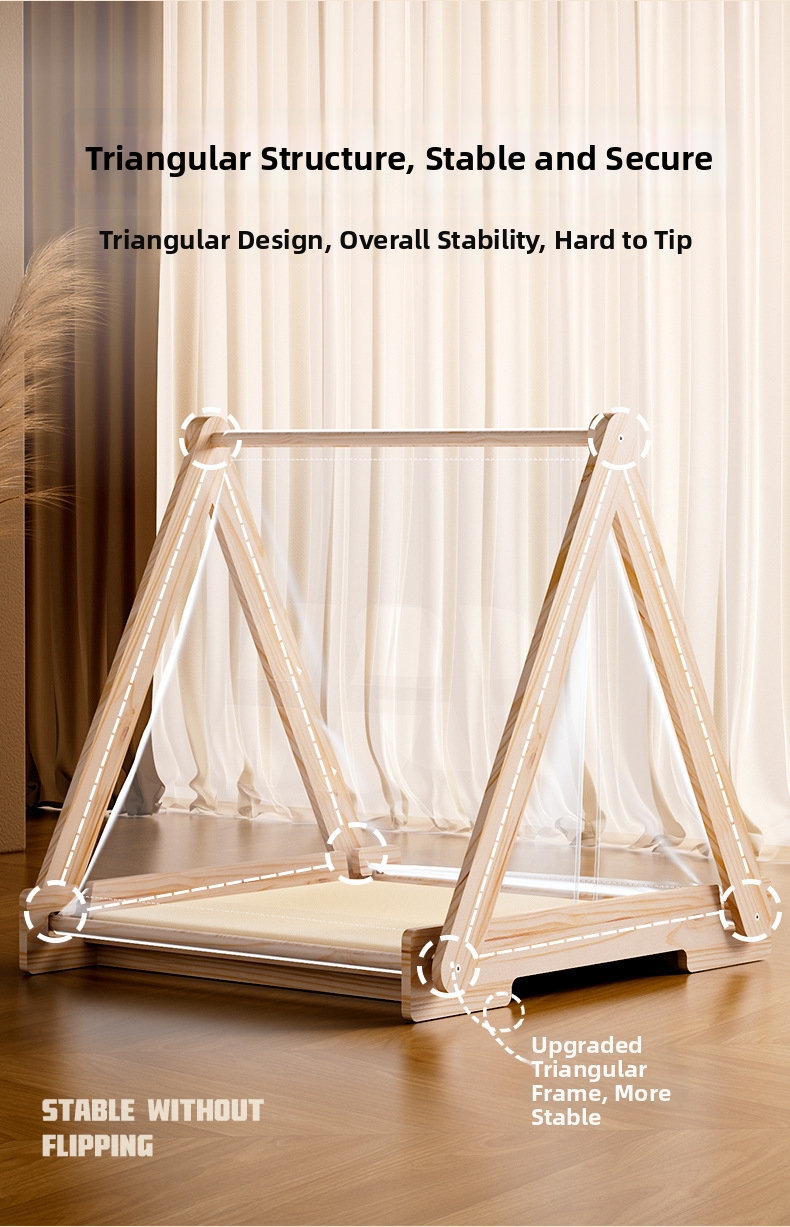 Solid Wood Pet Tent Bed For Cats And Small Dogs All Season Comfort_voghion.com
