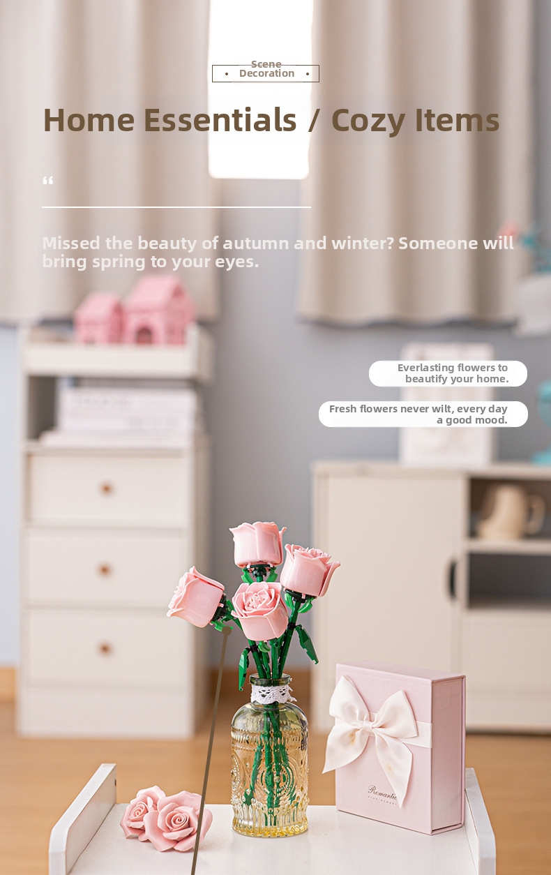 Rose Building Blocks Bouquet Educational Construction Toy Set_voghion.com