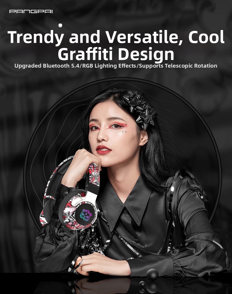 Graffiti Over Ear Headphones Bluetooth Wireless With Led Lights_voghion.com