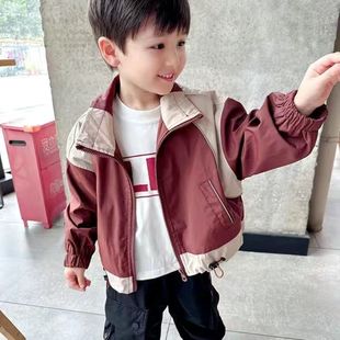 2025 Boys' Tops, Jackets, Color-Blocked Windbreakers, New Style, Super Good Zipper Autumn Style, Slim Long Sleeves for Small and Medium-Sized Children