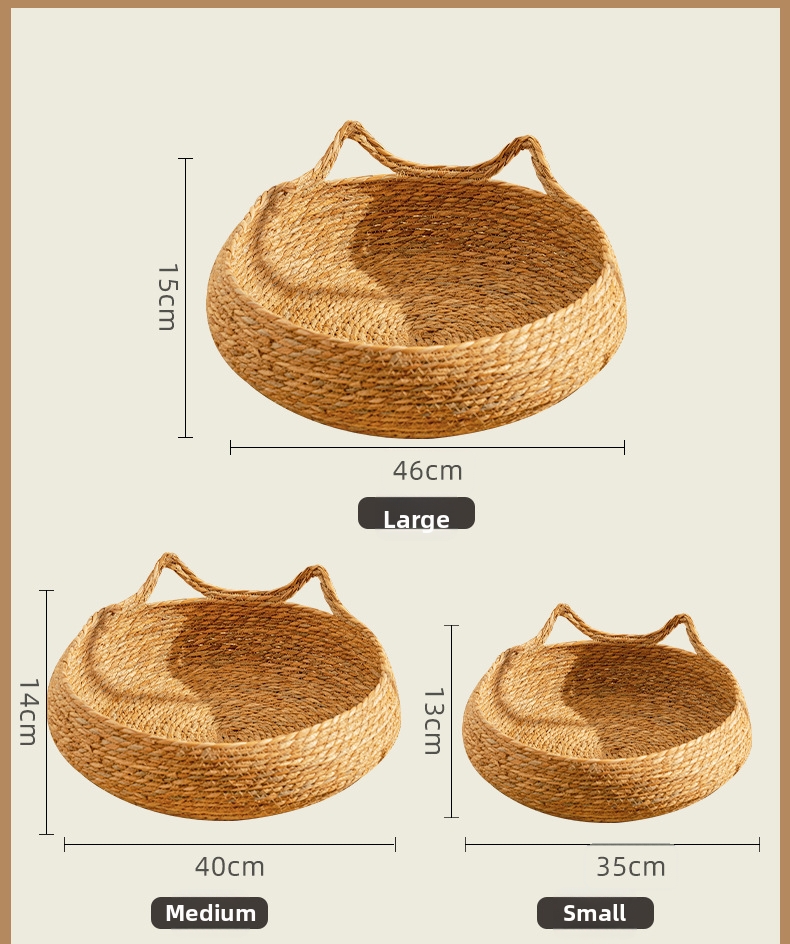 Woven Rattan Cat Bed With Cushion, Washable Scratching Mat_voghion.com