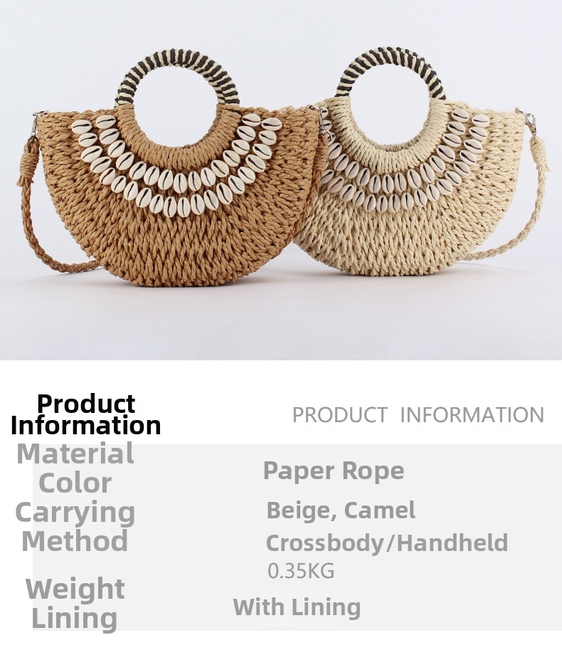 Minimalist Straw Crossbody Bag Semi Circular Hand Held Bag For Women_voghion.com