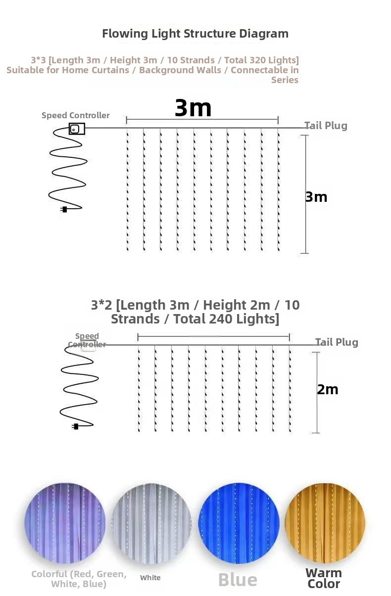Led Curtain Light Festive Waterfall Decoration With Starry Effect_voghion.com