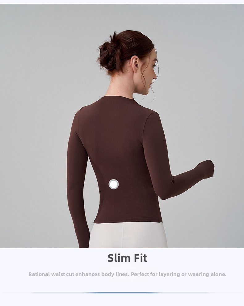 Women's High-Neck Long Sleeve Yoga Top Seamless Workout Shirt Nylon Spandex Breathable Fitness Training Apparel_ecoleips.com