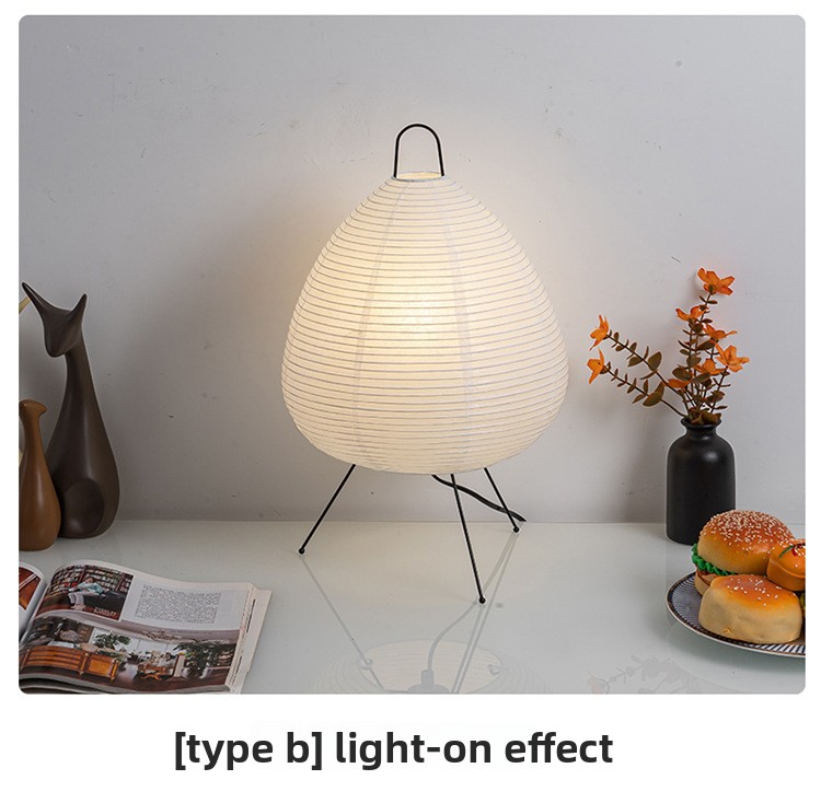 Noguchi Style Japanese Wabi Sabi Rice Paper Table Lamp Night Light_voghion.com