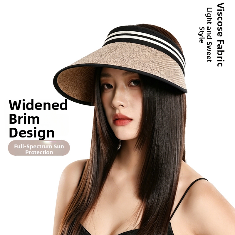 Women's Straw Braided Visor Hat Breathable Summer Casual Sun Protection Wide Brim Hat For Cycling_voghion.com