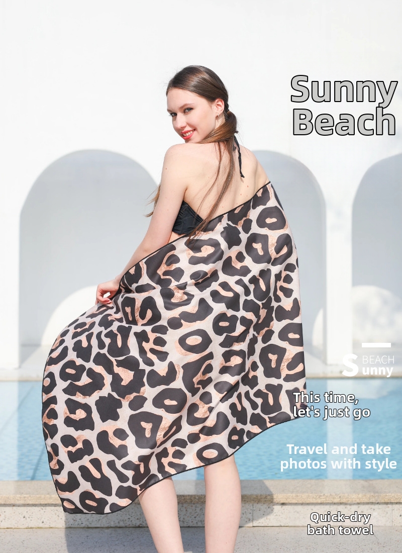 Serviette de plage double face en polaire à séchage rapide, anti-sable, avec sac de rangement._voghion.com
