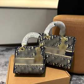 D家2025新款包包刺绣戴妃手拎包经典菱格优雅时尚气质