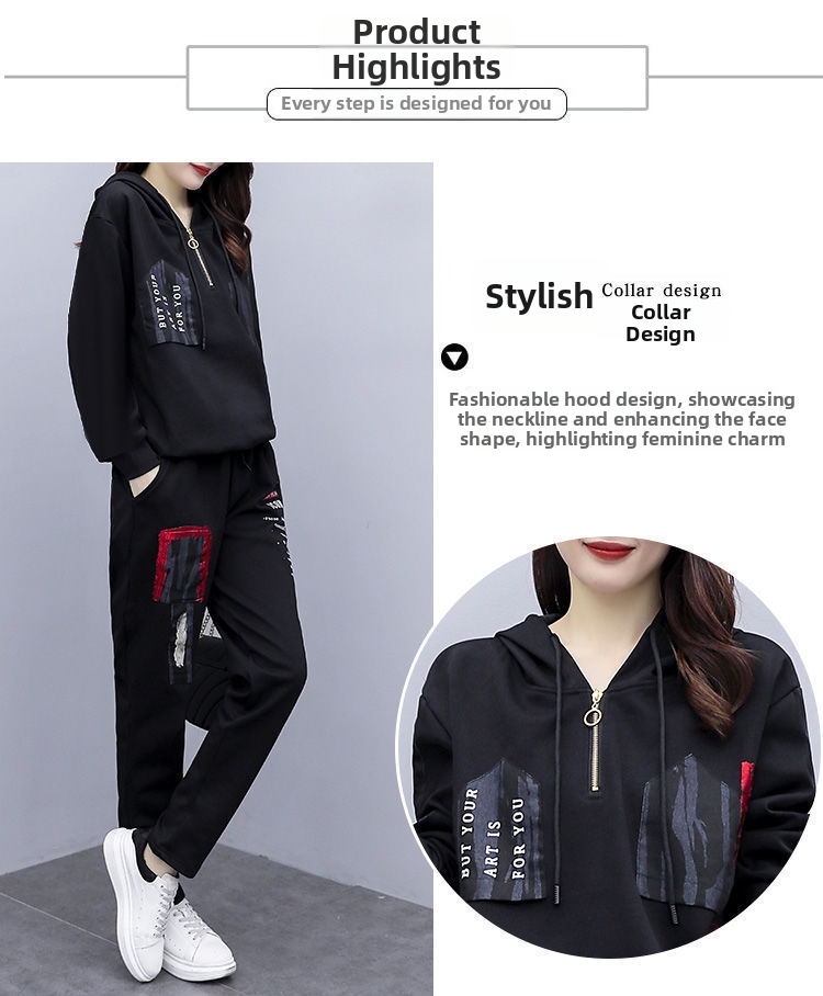 Women's Clothing Plus Size Women's Loose Hooded Printed Sports Suit Set Casual Two Piece Set Style Spring Autumn_ecoleips.com