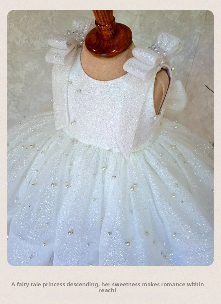 Robe de princesse blanche élégante pour bébé fille avec nœud papillon_voghion.com