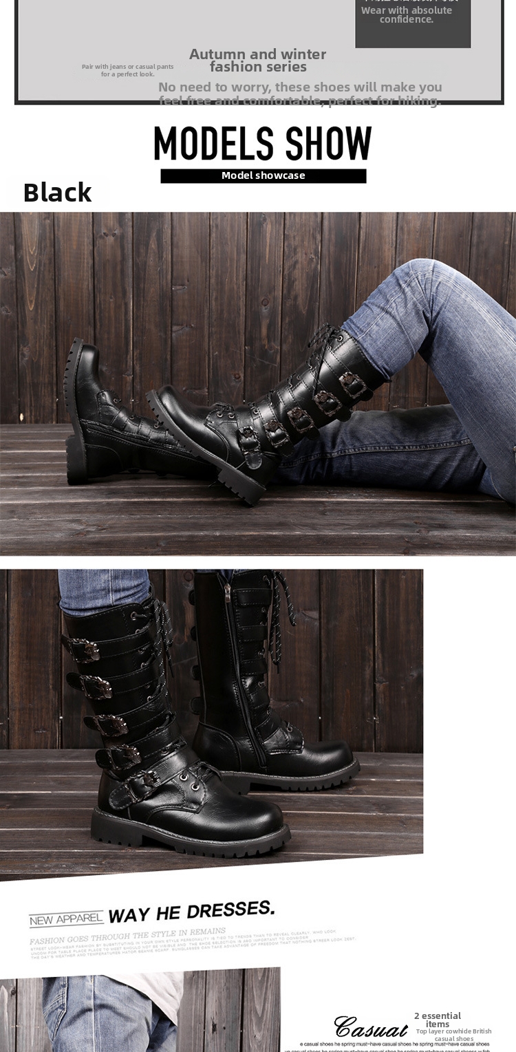 Men's Leather Work Safety Boots High Top Riding Style For Men_voghion.com