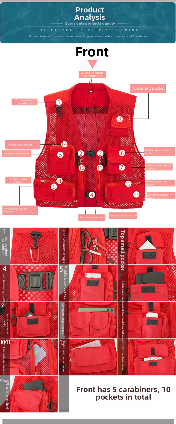 Multi Pocket Mesh Work Vest For Outdoor Hiking And Fishing Sports_voghion.com