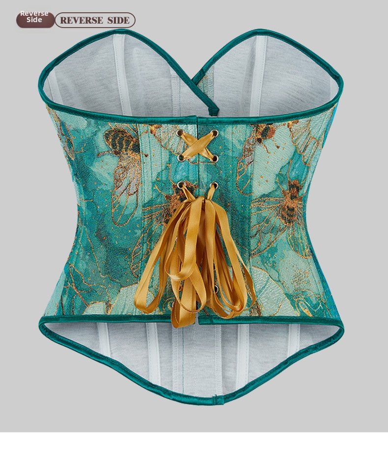 Dames jacquard corset top corrigerende shapewear groene bijen_voghion.com