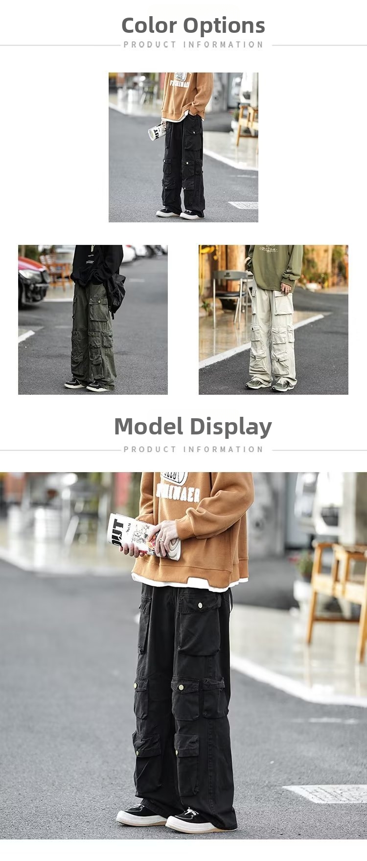 Pantalon cargo homme multipoches, coupe ample et droite, style hip-hop rétro, tendance automne._voghion.com