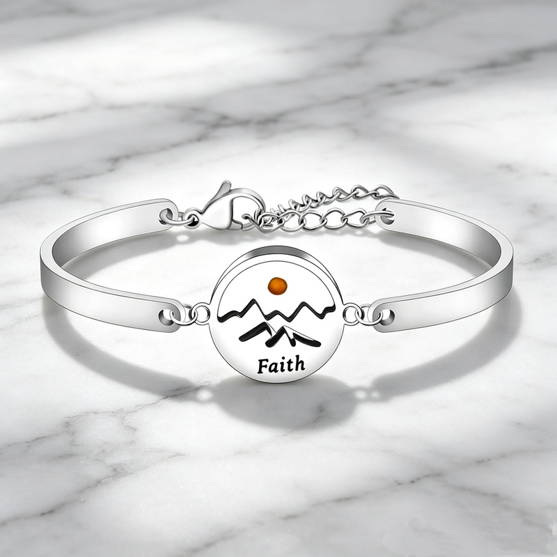Cross-border hexagonal star mustard seed ring pendant bracelet, heart-shaped mountain design, adjustable bangle, simple everyday style for women