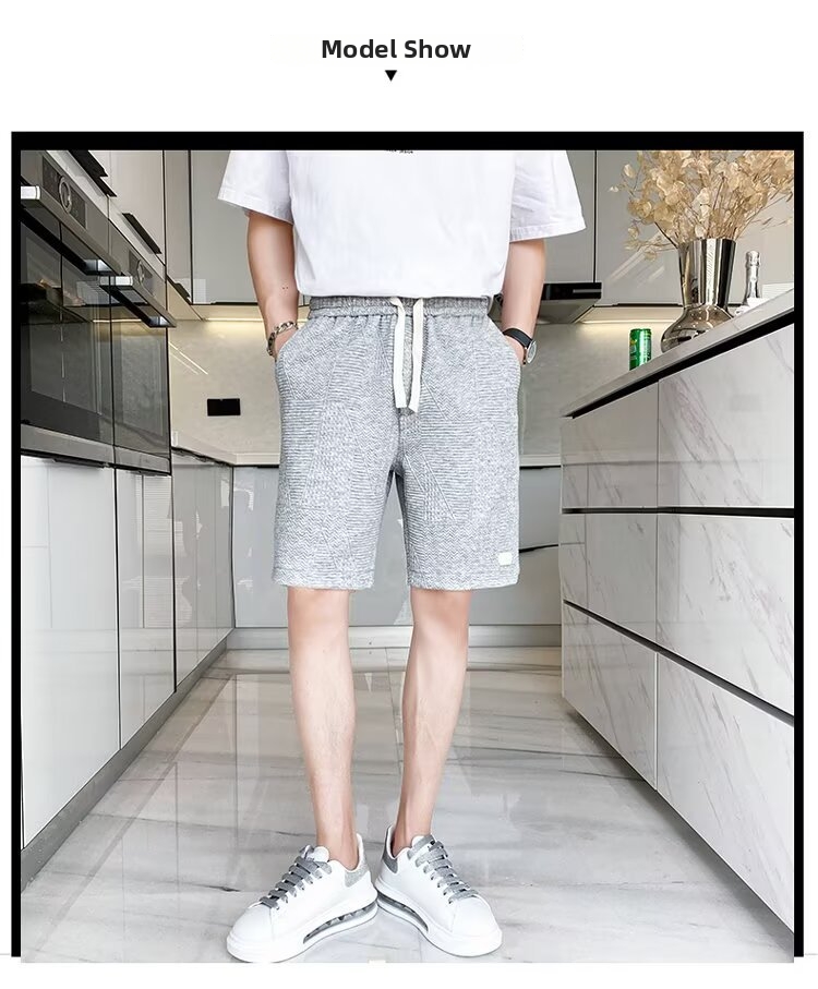 Men's Casual Jacquard Shorts With Drawstring Mid Waist Fit_voghion.com