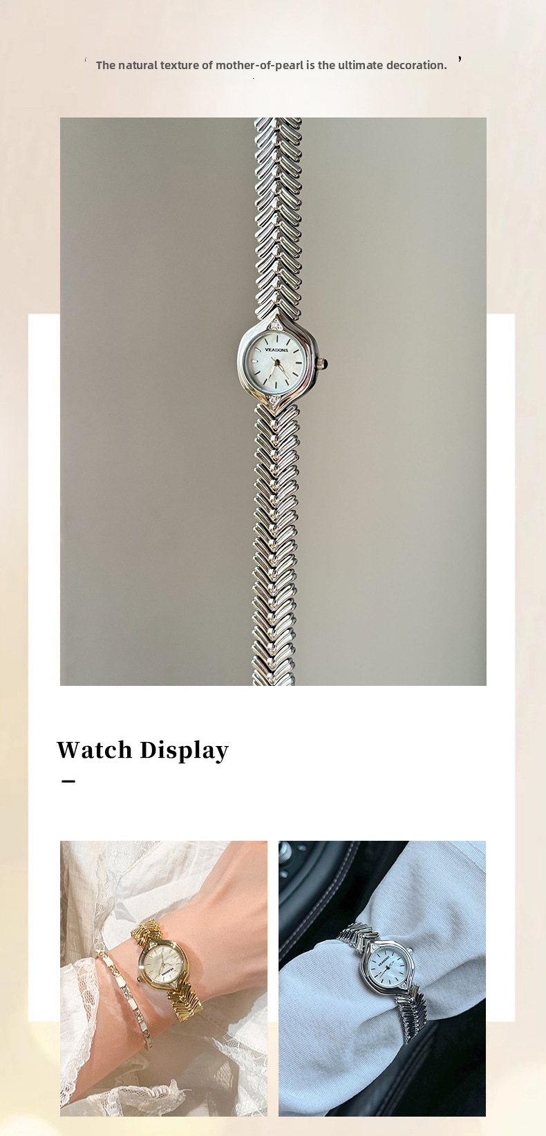 Guld damur quartz armbandsur med pärlemor urtavla retro stil_voghion.com