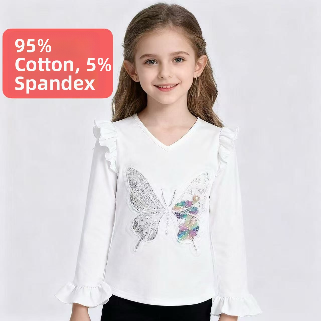 Langarmshirt mit Glitzerhasen-Print für Mädchen – Weiche Baumwollmischung für Kleinkinder und Kinder (3–8 Jahre) – Niedliches Freizeit-Top für Frühling, Herbst und Winter_voghion.com