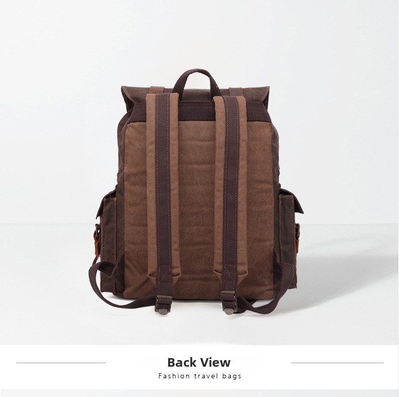 Men's Waterproof Canvas Backpack With Leather Details For Travel_voghion.com