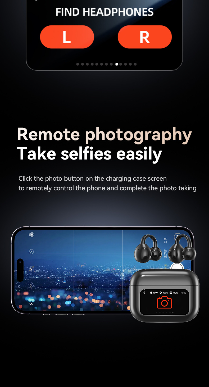 Clip On Bluetooth Earphones With Touchscreen And Colour Display_voghion.com